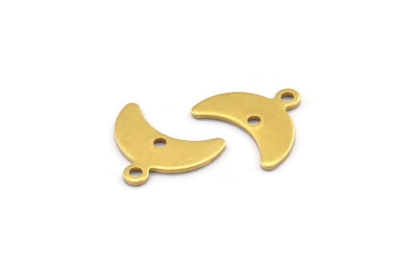 Brass Moon Charm, 24 Raw Brass Crescent Moon Charms With 1 Loop And 1 Hole (9x15x0.80mm) A2106