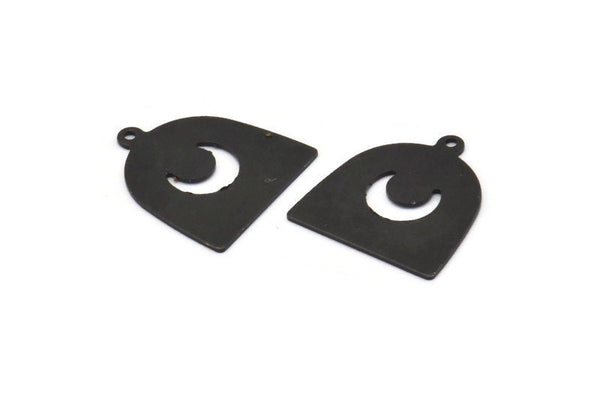 Black Moon Charm, 12 Oxidized Black Brass D Shape Charms With 1 Loop (18x17x0.50mm) M1069