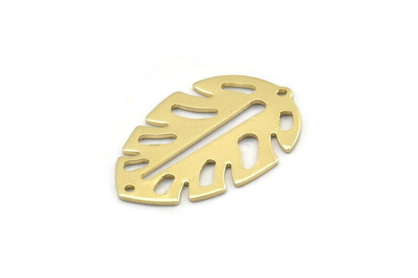 Brass Leaf Charm, 8 Raw Brass Leaf Charms With 2 Holes, Leaf Charm Earrings (30x20x0.80mm) M01678