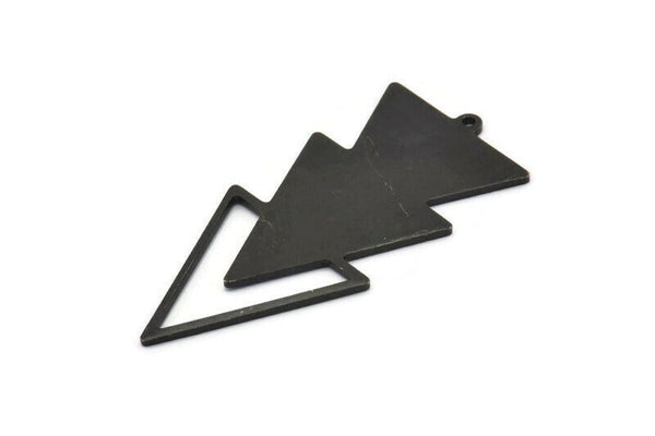 Black Triangle Charm, 4 Oxidized Black Brass Triangle Charms With 1 Loop (49x21x1mm) M01117 H1300