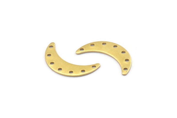 Brass Moon Charm, 12 Raw Brass Crescent Moon Charms With 7 Holes, Findings, Connectors (25x13x1mm) A2135