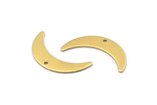 Brass Moon Charm, 12 Raw Brass Crescent Moon Charms With 1 Hole (30x7x0.80mm) A2124