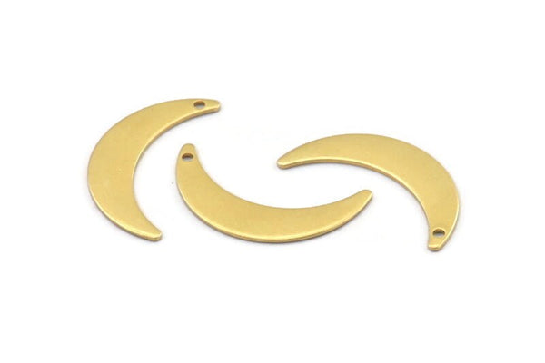 Brass Moon Charm, 12 Raw Brass Crescent Moon Charms With 1 Hole (30x7x0.80mm) A2123