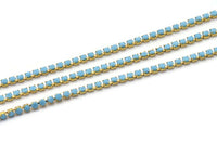 Turquoise Rhinestone Chain, Blue Rhinestone Cup Chain With Brass Frame (2mm) Z084