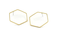 Brass Hexagon Earring, 6 Raw Brass Hexagon Stud Earrings (40mm) E300 A2169