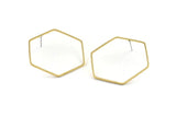 Brass Hexagon Earring, 6 Raw Brass Hexagon Stud Earrings (40mm) E300 A2169