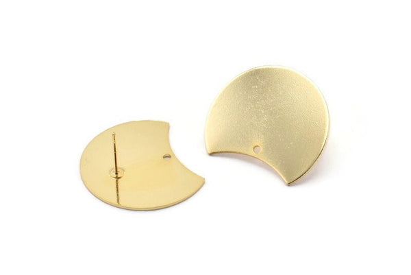 Gold Moon Earring, 2 Gold Plated Brass Moon Stud Earrings With 1 Hole (28x21x0.80mm) M050 A1513 Q1035