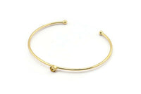 Gold Round Cuff, 2 Gold Plated Brass Bracelet Stone Setting With 1 Pad -  Pad Size 4mm D1609