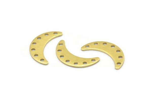 Brass Moon Charm, 24 Raw Brass Crescent Moon Charms With 7 Holes, Blanks (20x6x0.80mm) A2223