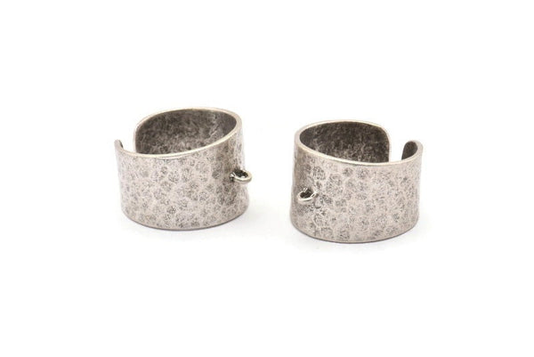 Silver Ring Settings, 1 Antique Silver Plated Brass Adjustable Hammered Ring Settings With 1 Loop (19mm) E264 H1236