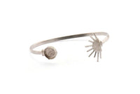 Silver Sun Cuff,  Antique Silver Plated Brass Sunshine Cuff Stone Setting With 1 Pad -  Pad Size 10mm N0985