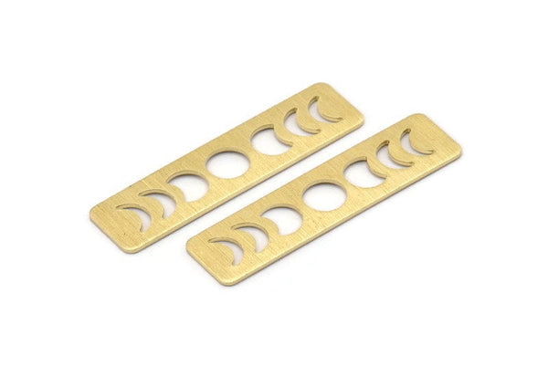 Brass Rectangle Blank, 8 Textured Raw Brass Moon Phases Stamping Blanks (40x10x0.80mm) M01833