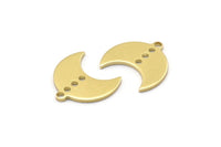 Brass Moon Charm, 24 Raw Brass Crescent Moon Charms With 1 Loop And 3 Holes (15x9x1mm) M01829