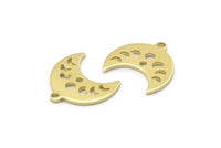 Brass Moon Charm, 24 Raw Brass Crescent Moon Phases Charms With 1 Loop And 1 Hole (15x9x1mm) M01993