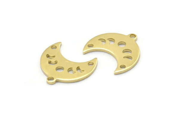 Brass Moon Charm, 24 Raw Brass Crescent Moon Phases Charms With 1 Loop And 2 Holes (15x9x1mm) M01995