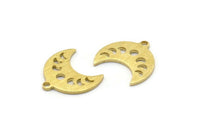 Brass Moon Charm, 24 Textured Raw Brass Crescent Moon Phases Charms With 1 Loop (15x9x1mm) M01848