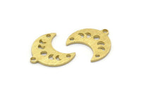 Brass Moon Charm, 24 Textured Raw Brass Crescent Moon Phases Charms With 1 Loop And 2 Holes (15x9x1mm) M01849