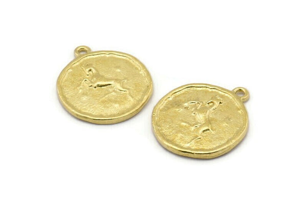 Brass Aries Charm, 4 Raw Brass Aries Charms With 1 Loop (17x20mm) F-91