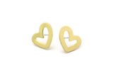 Brass Heart Earring, 6 Raw Brass Heart Stud Earrings (16x14x1mm) M863 A2239