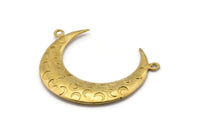 Brass Moon Charm, 1 Raw Brass Textured Horn Charms With 2 Loops, Pendants, Jewelry Finding (39x11x3.5mm) E240