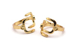 Gold Ring Setting,  Gold Plated Brass Adjustable Rings With 1 Stone Settings - Pad Size 3mm N1499