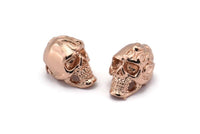 Rose Gold Skull Head, 1 Rose Gold Plated Brass Skull Head Bracelet Parts (19x11x12.5mm) N0426 Q0092