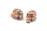 Rose Gold Skull Head, 1 Rose Gold Plated Brass Skull Head Bracelet Parts (19x11x12.5mm) N0426 Q0092