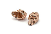 Rose Gold Skull Head, 1 Rose Gold Plated Brass Skull Head Bracelet Parts (19x11x12.5mm) N0426 Q0092