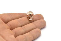 Rose Gold Skull Head, 1 Rose Gold Plated Brass Skull Head Bracelet Parts (19x11x12.5mm) N0426 Q0092