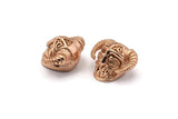 Rose Gold Skull With Horns, 2 Rose Gold Plated Brass Skull Head Bracelet Parts (11.5x19mm) N0372 Q0163