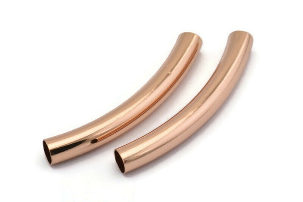 Rose Gold Tube Bead, 3 Rose Gold Plated Brass Curved Noodle Tube Beads, Findings (6x50mm) Bt003 Brc257 Q0195