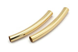 Gold Tube Bead, 3 Gold Plated Brass Curved Noodle Tube Beads, Findings (6x50mm) Bt003 Brc257 Q0195