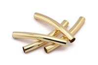 Gold Tube Bead, 3 Gold Plated Brass Curved Noodle Tube Beads, Findings (6x50mm) Bt003 Brc257 Q0195