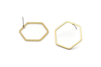 Brass Hexagon Earring, 10 Raw Brass Hexagon Stud Earrings (22x1mm) Bs 1226 A2297