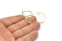 Brass Hexagon Earring, 10 Raw Brass Hexagon Stud Earrings (22x1mm) Bs 1226 A2297