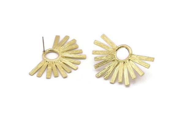 Brass Badge Earring, 2 Raw Brass Rosette Stud Earrings (40x26mm) N0758 A2300