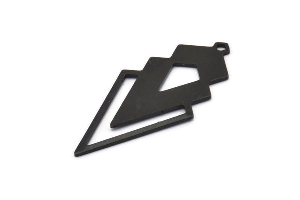 Black Triangle Charm, 4 Oxidized Black Brass Diamond Charms With 1 Loop (49x22x1mm) M01147 H1257