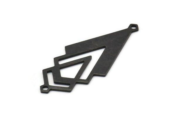 Black Triangle Charm, 4 Oxidized Black Brass Diamond Charms With 2 Loops (51x22x1mm) M01155