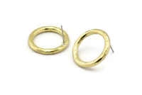 Brass Ring Earring, 2 Hammered Raw Brass Ring Stud Earrings (23x3mm) N1501 A2390