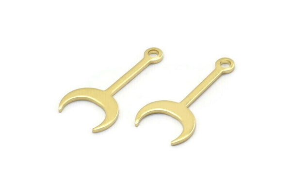 Brass Moon Charm, 50 Raw Brass Crescent Charms With 1 Loop (20x9x0.80mm) M02040