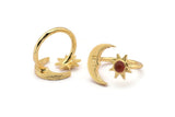 Gold Ring Settings, Gold Plated Brass Moon And Sun Ring With 1 Stone Setting - Pad Size 4mm N1497