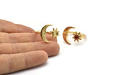 Gold Ring Settings, Gold Plated Brass Moon And Sun Ring With 1 Stone Setting - Pad Size 4mm N1497