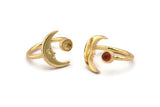 Gold Ring Settings, Gold Plated Brass Moon And Planet Ring With 1 Stone Setting - Pad Size 4mm N1496 Q1097