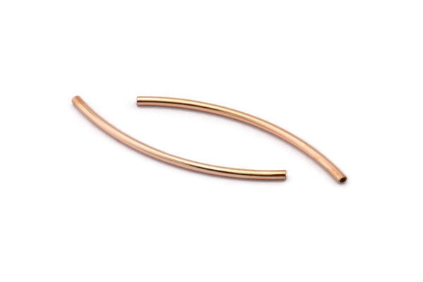 Noodle Tube Beads, 25 Rose Gold Lacquer Plated Brass Curved Tube Beads (1.5x40mm) D0283 Q0967