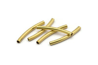 Raw Brass Noodle Tube Beads, 24 Raw Brass Curved Tubes (3x32mm) Bs 1416