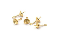 Gold Ear Hooks, 6 Gold Plated Brass Earring Setting With 1 Loop, Connectors, Findings (17x7.5mm) BS 2215