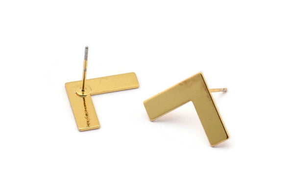 Gold Letter Earring, 6 Gold Plated Brass V Shape Stud Earrings (12x19x0.60mm) D1008 A1828