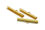 40mm Choker End, 20 Raw Brass Ribbon Crimp Ends With Loop, Findings (40mm) D0340