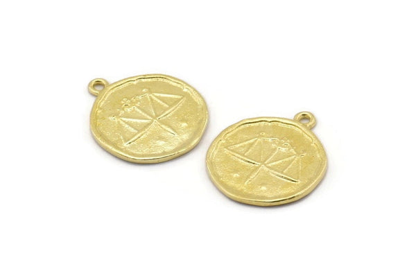 Brass Libra Charm, 4 Raw Brass Libra Charms With 1 Loop (17x20mm) F-97