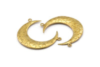 Brass Moon Charm, 1 Raw Brass Textured Horn Charms With 2 Loops, Pendants, Jewelry Finding (39x11x3.5mm) E240